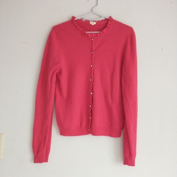 J. Crew Factory Sweaters - J Crew Cardigan Sweater Womens L/XS/S*Red Wool Cashmere Blend Ruffled Collar